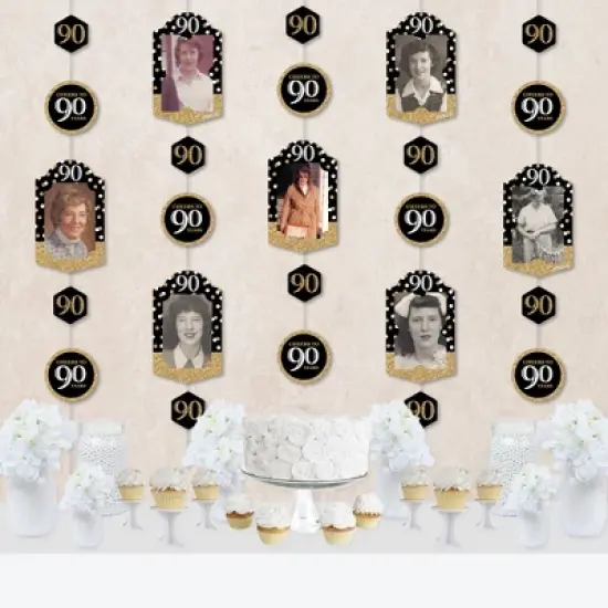 Big Dot of Happiness Adult 90th Birthday - Gold - Birthday Party Vertical Photo Garland 35 Pieces image {6}
