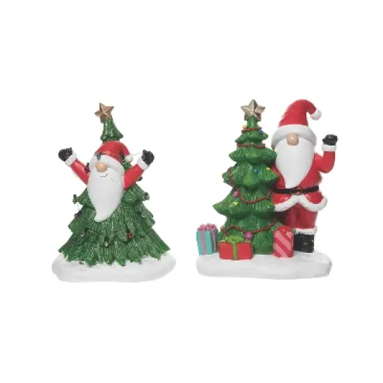 Transpac Resin Gnome Tree Figurine Set of 2 Christmas Home Decorations Decorative Objects for Holiday Cheer image {1}