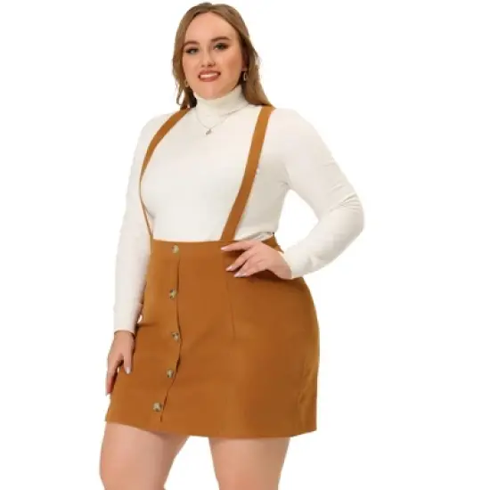Agnes Orinda Women's Plus Size Corduroy Suspender Elastic Back A-Line Mini Skirt image {2}