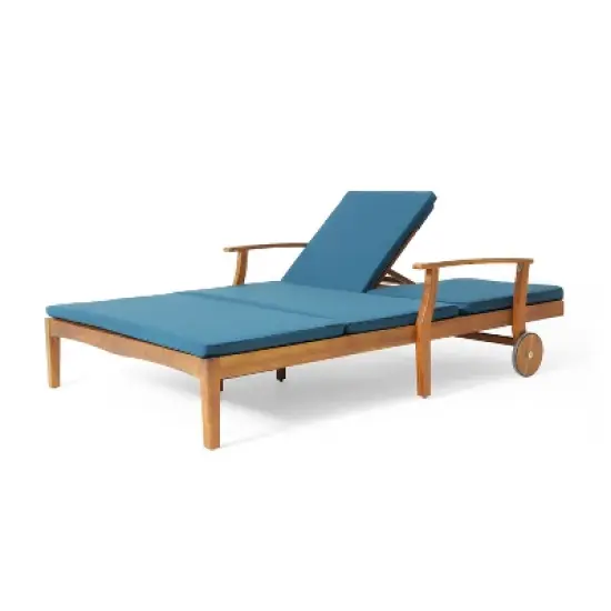 GDFStudio Abena Outdoor Acacia Wood Double Adjustable Chaise Lounge with Cushions image {3}
