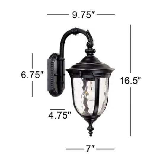 John Timberland Bellagio Vintage Rustic Outdoor Wall Light Fixture Texturized Black Downbridge 16 1/2" Clear Hammered Glass for Post Exterior Barn image {3}