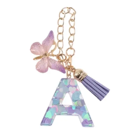 Unique Bargains Heart Sequin Letter A Butterfly Tassel Water Cup Pendant Purple 1 Pc image {5}