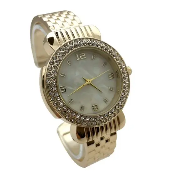 Olivia Pratt Round Face Rhinestone Bezel Bangle Women Watch image {1}