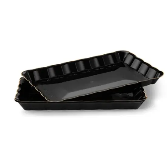 Posh Setting Black and Gold Rectangular Serving Tray with Scalloped Edge - 4 Count image {5}