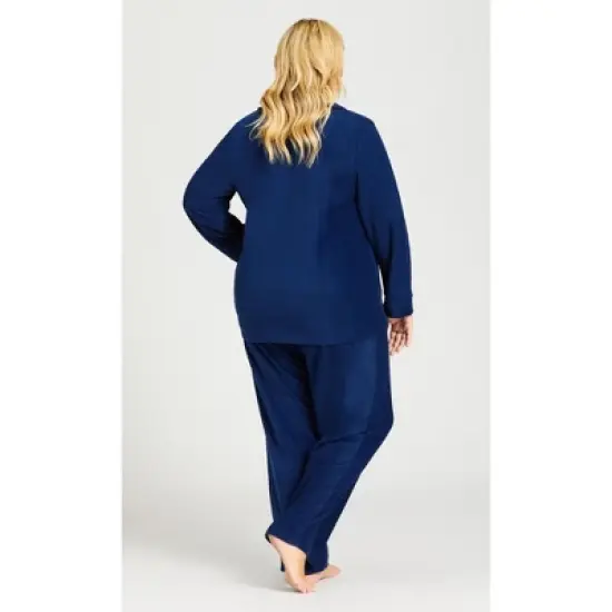 Women's Plus Size Button Fleece Top - navy | AVENUE image {3}