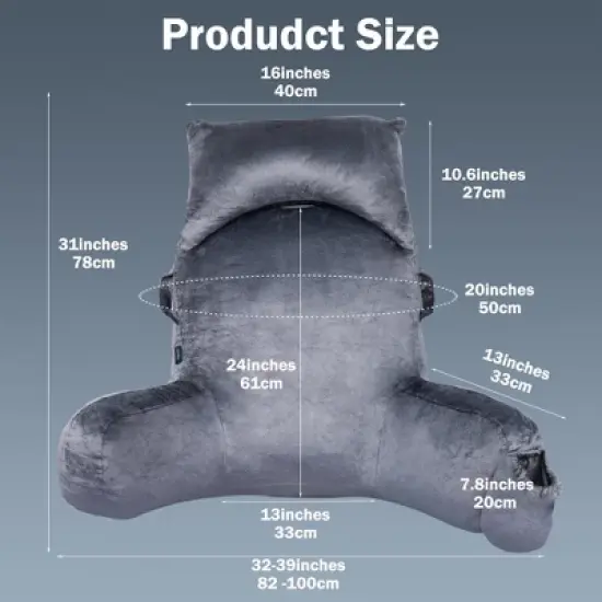 VAVSEA Reading Pillow Extra Large 31" Backrest Pillow with Arms Bed Rest Pillow image {4}