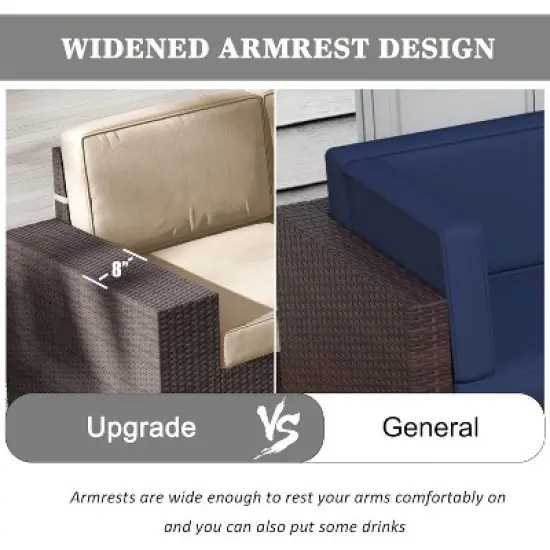 LayinSun 7 Pieces Outdoor Patio Furniture Set with 44" Fire Pit Table Brown Rattan Sectional Sofa Conversation Sets image {5}