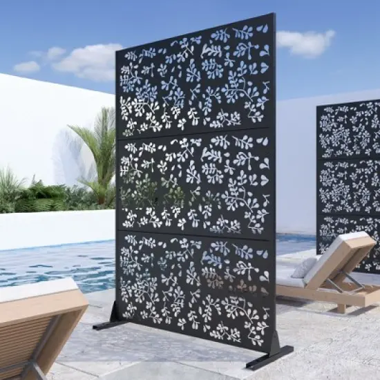 PexFix 72 in. H x 47 in. W Outdoor Metal Privacy Screen Garden Fence Foliage Pattern Wall Applique image {1}