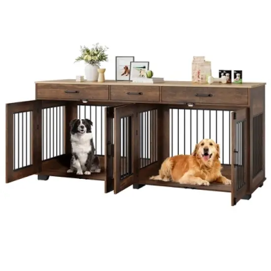 COZONY 71" Dog Crate Furniture for 2 Dogs, Wooden Double Crate with Divider Doors Large Indoor Dog Kennel TV Stand End Table for Large Medium Breeds image {4}