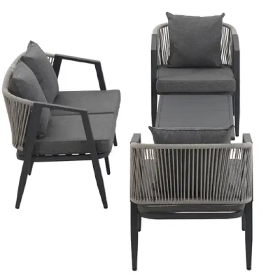 FIONECA U_STYLE Durable Outdoor Seating Set with Gray Cushions &uml;C Comfortable Patio Furniture for Garden, Lawn, and Poolside image {7}