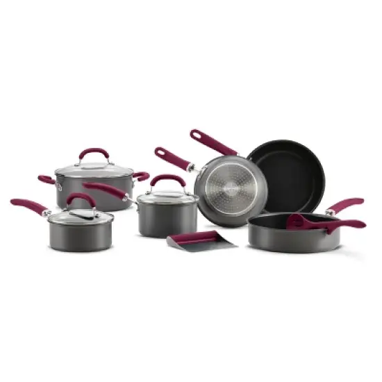 Rachael Ray Create Delicious 11pc Hard Anodized Nonstick Cookware Set Burgundy Handles image {7}