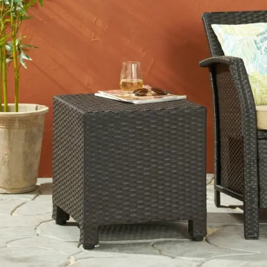 MOEPISY Outdoor Rattan Side Table, Dark Brown image {1}