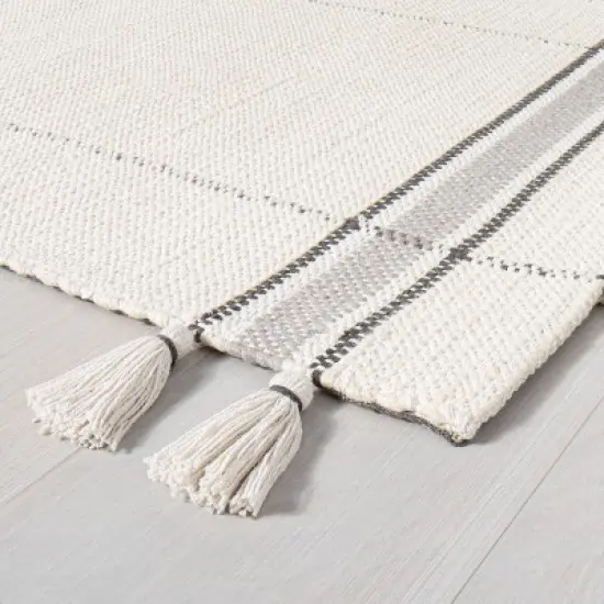 Simple Border Stripe with Corner Tassel Rug White/Gray - Hearth & Hand&trade; with Magnolia image {1}