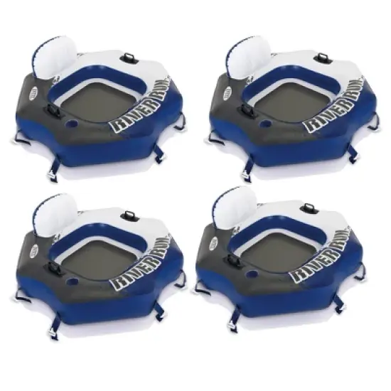 Intex River Run Single Person Inflatable Connecting Floating Lounge Tube Backrest Chair with Built-In Cupholders and Mesh Bottom, Blue image {8}