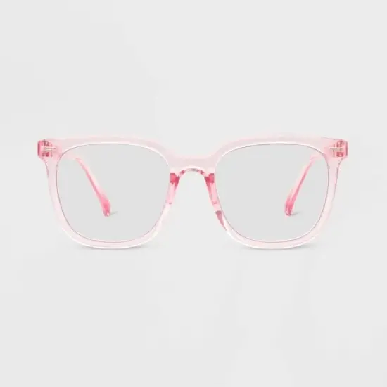 Women's Shiny Plastic Square Blue Light Filtering Reading Glasses - Universal Thread&trade; Light Pink image {2}