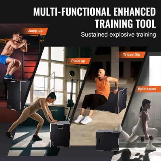 VEVOR 3 in 1 Plyometric Jump Box, 30/24/20 Inch Wooden Plyo Box, Platform & Jumping Agility Box, Anti-Slip Fitness Exercise Step Up Box image {5}