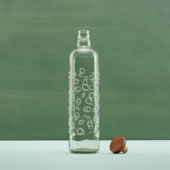 Bubbles Glass Water Bottle with Wooden Stopper-750 ml image {6}