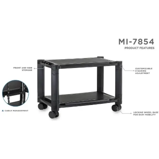 Mount-It! Under Desk Printer Stand with Wheels | Rolling Printer Cart | Height Adjustable Stacked Office Machine Cart w/ Paper Storage Tray image {3}