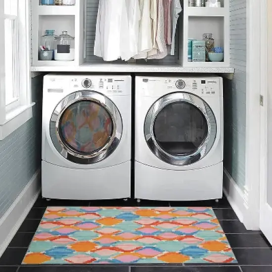 Padgett Washable Outdoor Rug Aqua Blue/Orange - Linon image {8}