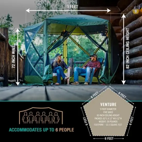 Clam Quick-Set Venture Portable Pop Up  Sided Camping Gazebo Screen Tent with Ground Stakes and Carry Bag image {1}