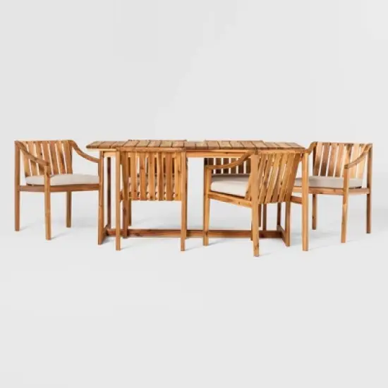 7pc Modern Slatted Wood Outdoor Dining Set - Saracina Home
 image {7}