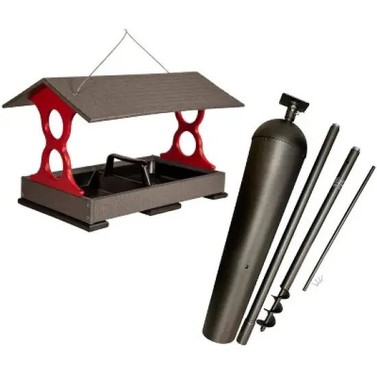 JCs Wildlife Cardinal Red and Gray Large Fly Thru Bird Feeder with Denali Squirrel Proof Mounting Pole - Squirrel Proof Bird Feeder Kit - Holds 8 Cups image {2}