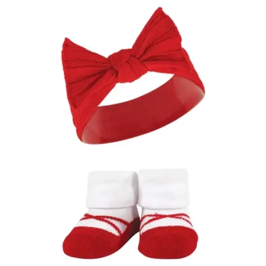 Hudson Baby Infant Girls Headband and Socks Giftset, Red Houndstooth Bows, One Size image {4}