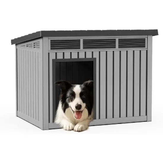 SEVOBAL Pet Crates and Houses All-Weather Dog House with Removable Floor, Indoor  Outdoor Use, Medium to Large Dogs, Gray, 32.2"*25.12"*24.13" image {5}