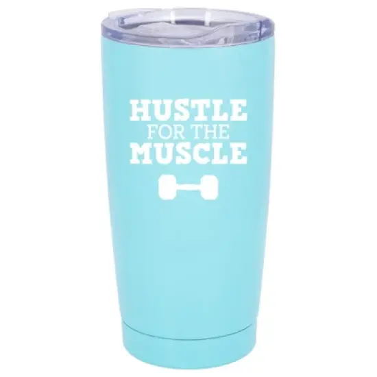 100 North 20 Ounce Stainless Steel On the Go Travel Tumbler With Push Top Lid, Hustle for the Muscle Teal image {5}