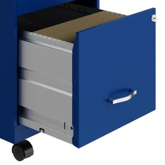 Space Solutions 18 Inch Wide Metal Mobile Organizer File Cabinet for Office Supplies and Hanging File Folders with 2 File Drawers, Blue image {4}