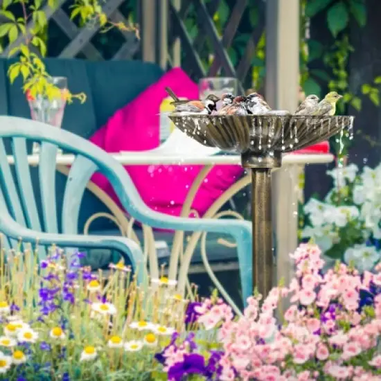 Outsunny Antique Bird Bath with Pedestal, Vintage Decorative Birdbath, Bird Feeder Bowl image {1}