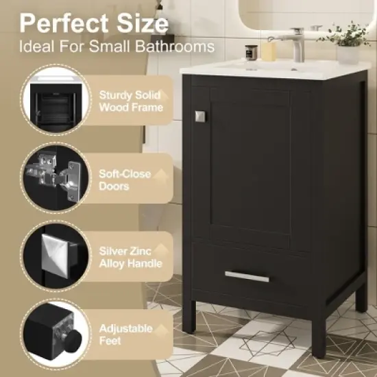 Whisen 30 in. Bathroom Storage Cabinet Bathroom Vanity with 2 Soft Closing Doors and Drawer image {3}