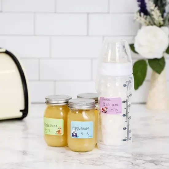 Blue Panda 500-Pack Self-Adhesive Baby Bottle Labels for Daycare, Writable Stickers for Baby Food, Breastmilk, 10 Animal Designs, 1.5x1 in image {2}