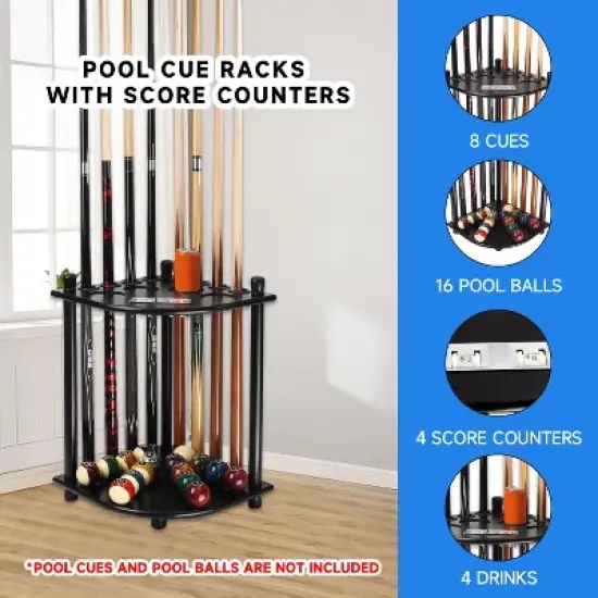GSE Wooden Floor-Standing Billiard Pool Cue Rack with Score Counters &ndash; Holds 8 Cues and Full Pool Balls Set image {7}