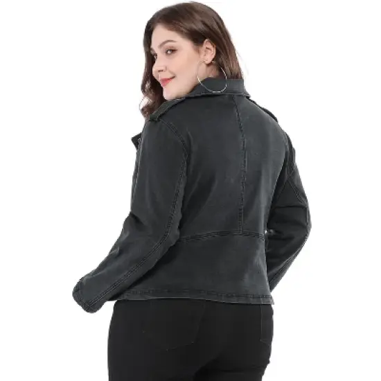 Agnes Orinda Women's Plus Size Outerwear Zip Closure Denim Biker Moto Jacket image {4}