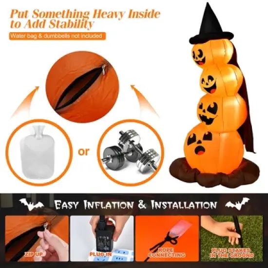 Costway 6.8FT Halloween Inflatable Pumpkin Combo Blow up Pumpkins w/ Witch&rsquo;s Hat image {3}