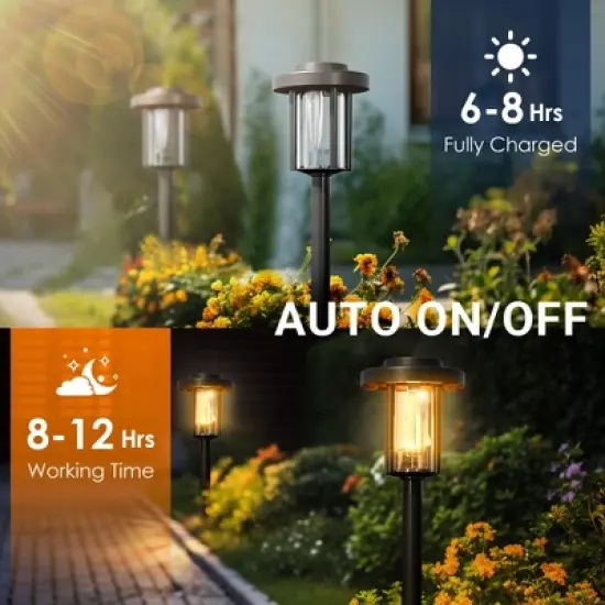 Gigalumi 8-Pack Solar Pathway Lights, IP65 Waterproof Outdoor Garden Lighting with Warm White Glow for Walkways, Yards, Patios image {2}