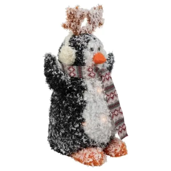 Northlight 22" Lighted Snowy Penguin in Antler Hat Outdoor Christmas Decoration image {3}
