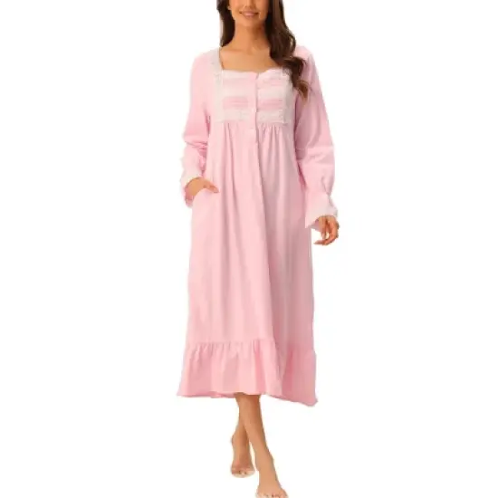 cheibear Women's Victorian Long Sleeve Ruffle Night Gown Sleepwear with Pockets image {6}