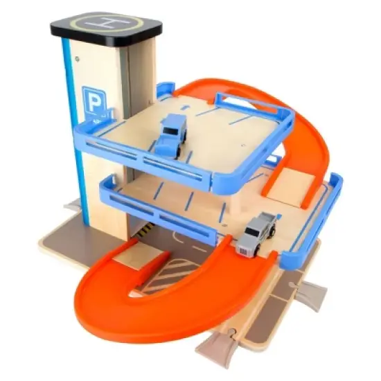 Small Foot Wooden Toys Multi-Level Parking Garage Complete Playset image {1}