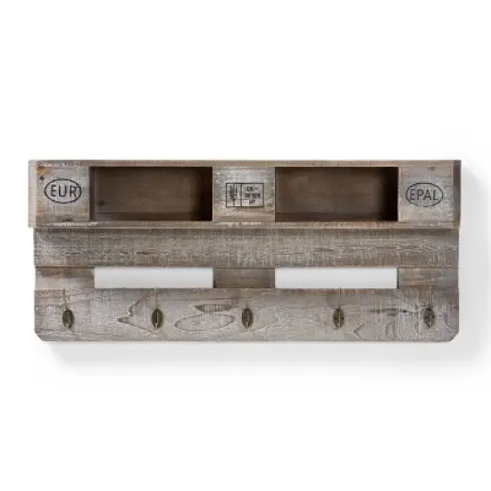 Ferguson Vintage Rustic Whitewashed Oak Finished Wood Wall Mounted Coat Rack with Shelves Oak - Baxton Studio image {1}