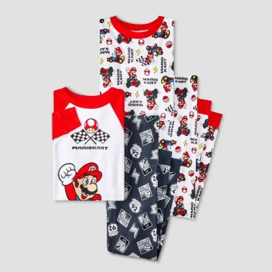 Boys' 4pc Mario Kart Long Sleeve Pajama Set - Gray image {4}