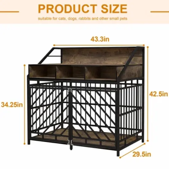 43.3 in Dog Crate Furniture for Large Dogs,with Divider,Double Door Dog Kennel with Three Drawers Storages,Decorative Pet House for Large Medium Dogs image {6}
