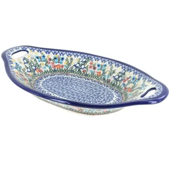 Blue Rose Polish Pottery 110 Vena Bread Tray with Handles image {8}
