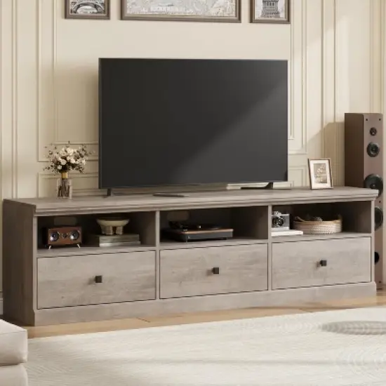 70in TV Stand for TVs up to 80", Modern Entertainment Center with Storage Drawer, Shelves, TV Console Media Cabinet for Living Room, Bedroom, Black image {9}