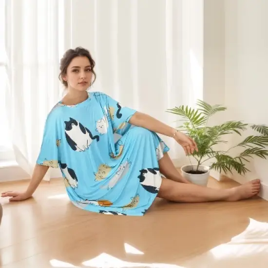 Catalonia Womens Plus Size Pajama Tops, Oversized Sleepwear Graphic Tees, Long Nightgown with Hidden Pockets, Sleep Shirts Dress, Gift Ideas for Moms image {5}