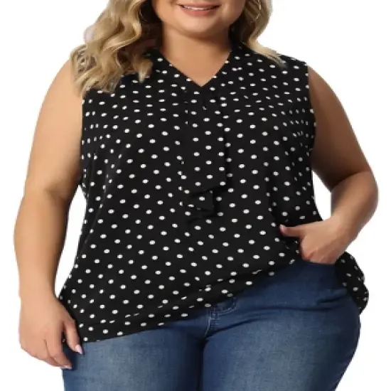 Agnes Orinda Women's Plus Size Elegant Formal Polka Dots Sleeveless Tie Neck Tank Top image {7}