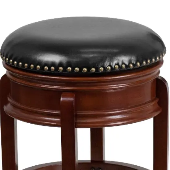 Flash Furniture 24'' High Backless Wood Counter Height Stool with Carved Apron and LeatherSoftSoft Swivel Seat image {4}