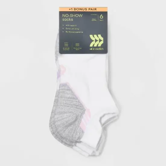 Women's Cushioned Active Striped 6+1 Bonus Pack No Show Tab Athletic Socks - All in Motion&trade; White 4-10 image {2}