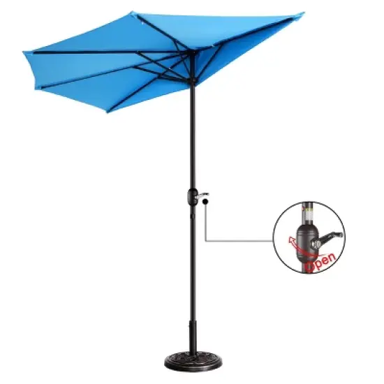 Half Round Patio Umbrella with Easy Crank &ndash; Compact 9ft Semicircle Outdoor Shade Canopy for Balcony, Porch, or Deck by Nature Spring (Blue) image {1}